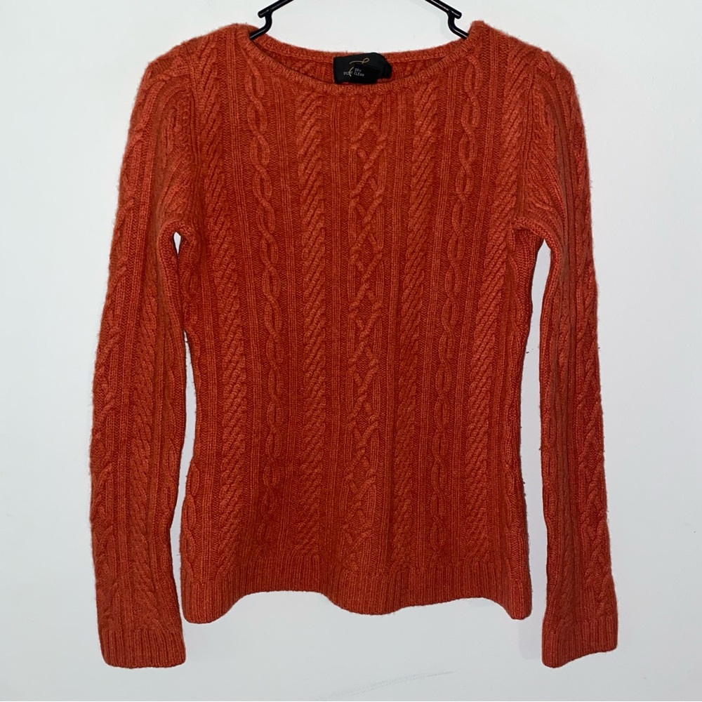 VTG L Pure Cashmere Women's Brick Red 100% Cashmere Cable Knit Crewneck Sweater
